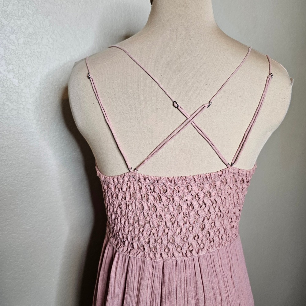 Free People FP One Adella Maxi Slip Dress Rose Pink Lace Crochet Boho Small - Picture 5 of 10